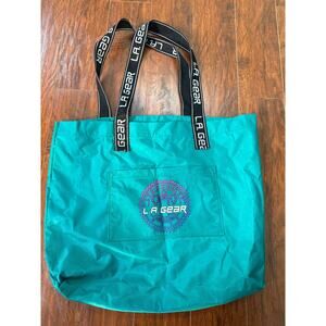 Vintage Y2K LA Gear Teal Nylon Tote Bag Beach Travel Shopping Bag